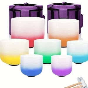 Colorful Quartz Singing Bowls Set with Carrying Cases
